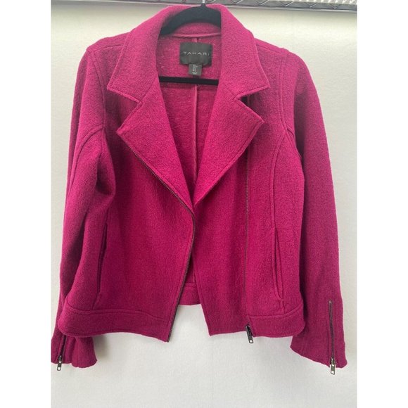 TAHARI Womens Fuchsia Moto Jacket Wool Size Small - Picture 7 of 8